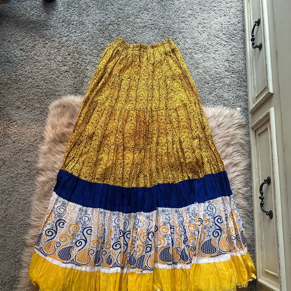 Yellow and Blue Patterned Women's Skirt